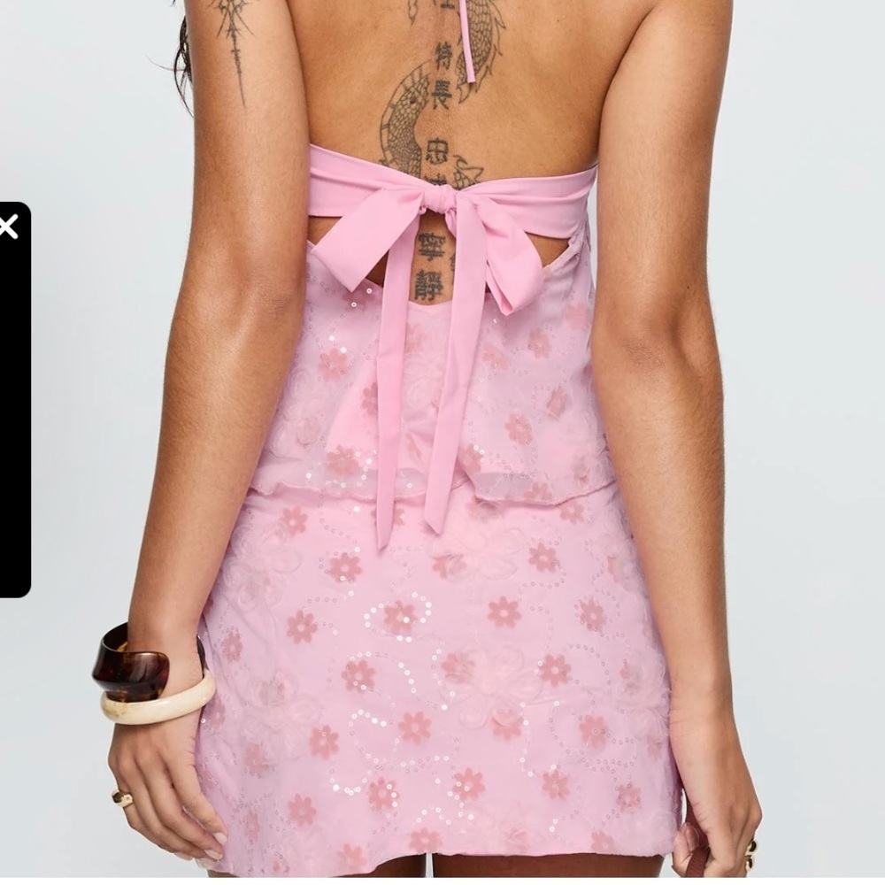 New open back Pink Floral Halter 2pc set size Small, but fits like a size M - Picture 3 of 14